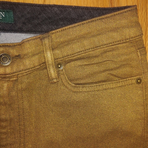 NWOT Lauren Ralph Lauren Metallic Gold High Rise Straight Ankle Jeans – Size 8 - Picture 4 of 9